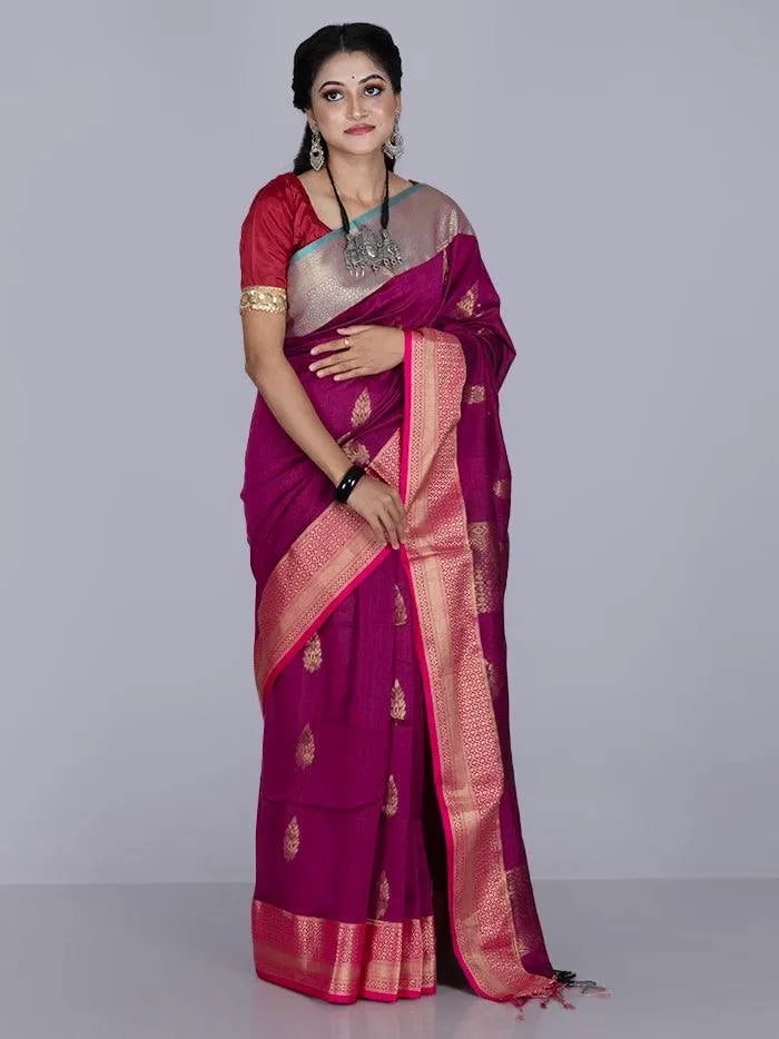 Elegant Purple Par Anchal Buti Blend Cotton Handloom Saree