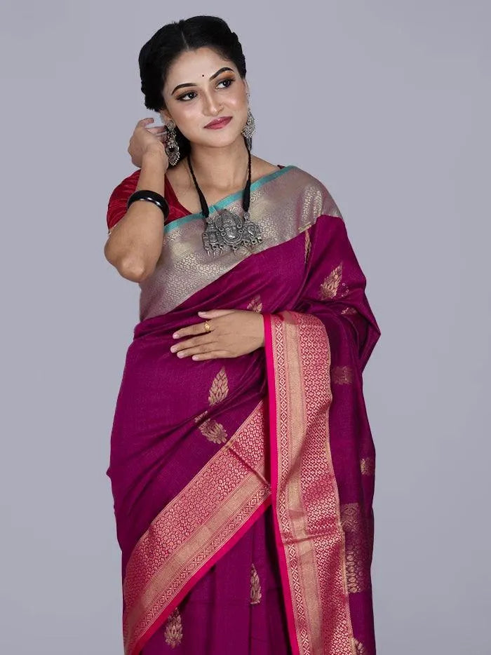 Elegant Purple Par Anchal Buti Blend Cotton Handloom Saree