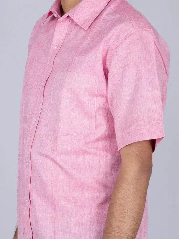 Pink Handwoven Organic Cotton Formal Men Shirt - WeaversIndia