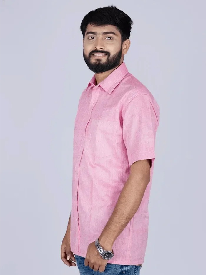 Pink Handwoven Organic Cotton Formal Men Shirt - WeaversIndia
