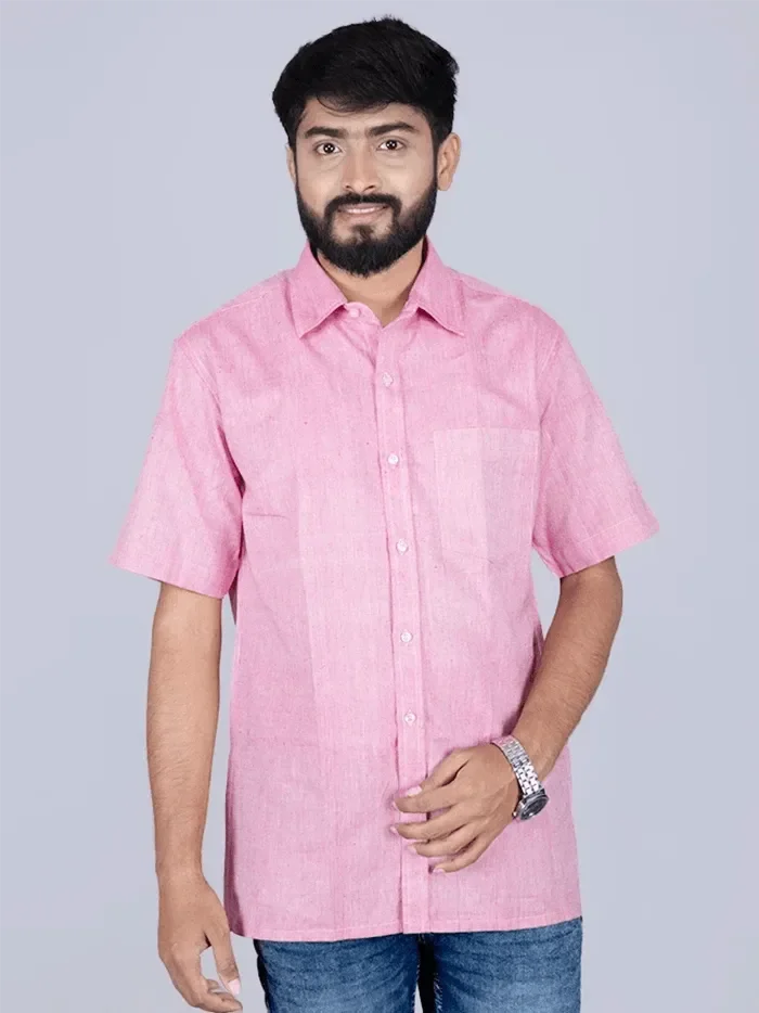 Pink Handwoven Organic Cotton Formal Men Shirt - WeaversIndia