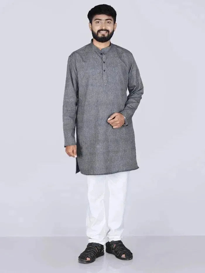 Black Handwoven Organic Cotton Men Kurta