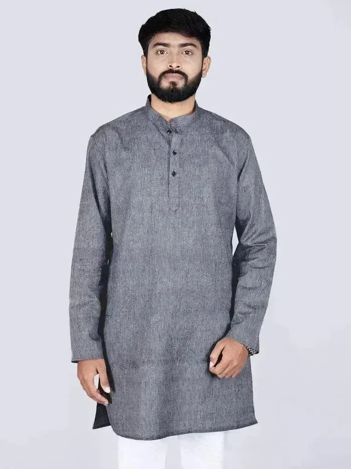 Black Handwoven Organic Cotton Men Kurta - WeaversIndia