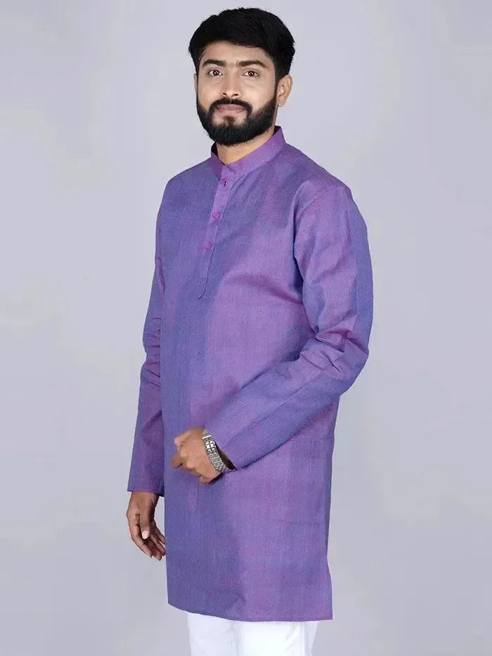 Blue Red Duel Tone Organic Cotton Full Sleeves Men Kurta - WeaversIndia