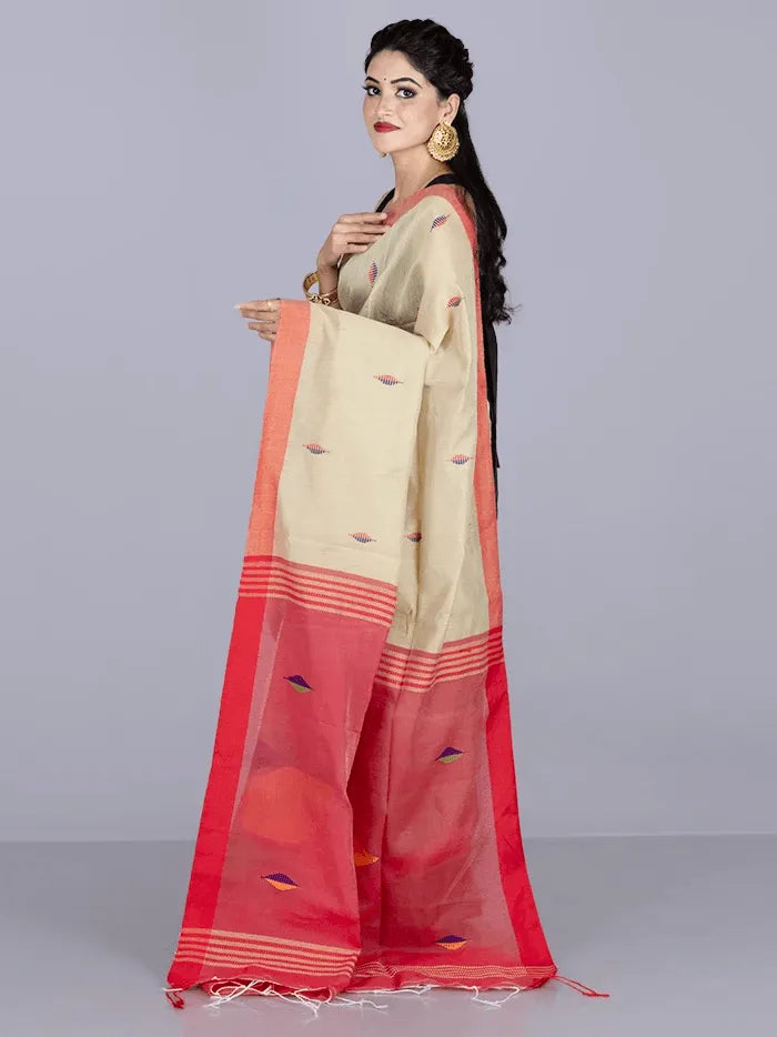 Elegant Red Par Anchal Buti Handloom Saree