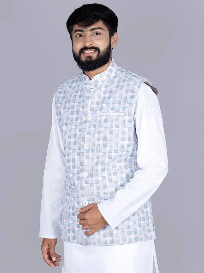 Multi Colour Printed Poly Cotton Modi Jacket - WeaversIndia