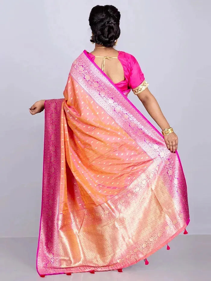 Elegant Allover Pink Orange Dual Tone Katan Silk Saree - WeaversIndia