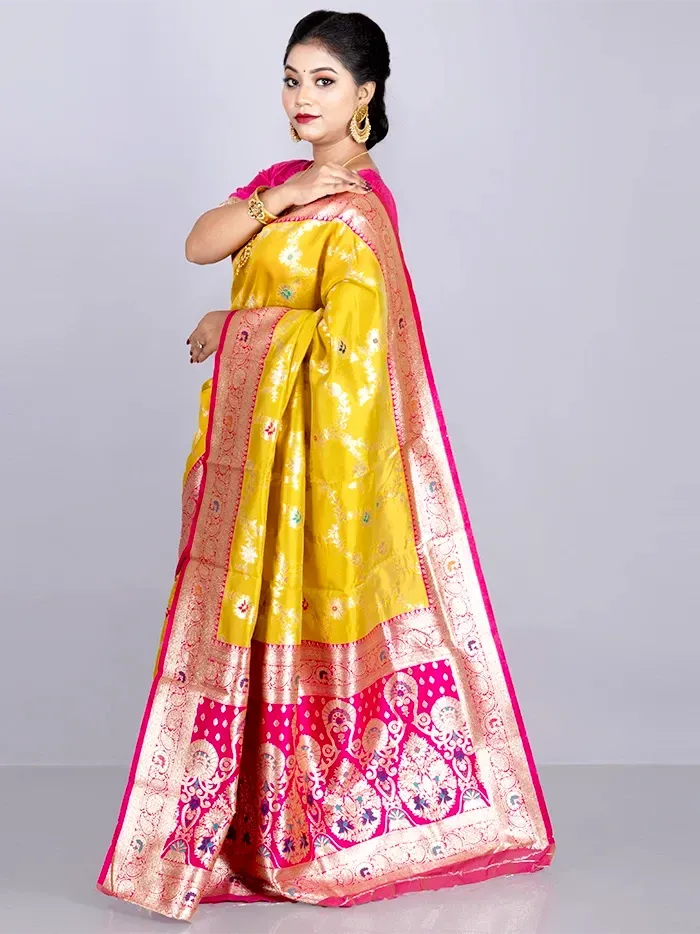 Elegant Allover Mustard Jal Katan Silk Saree - WeaversIndia