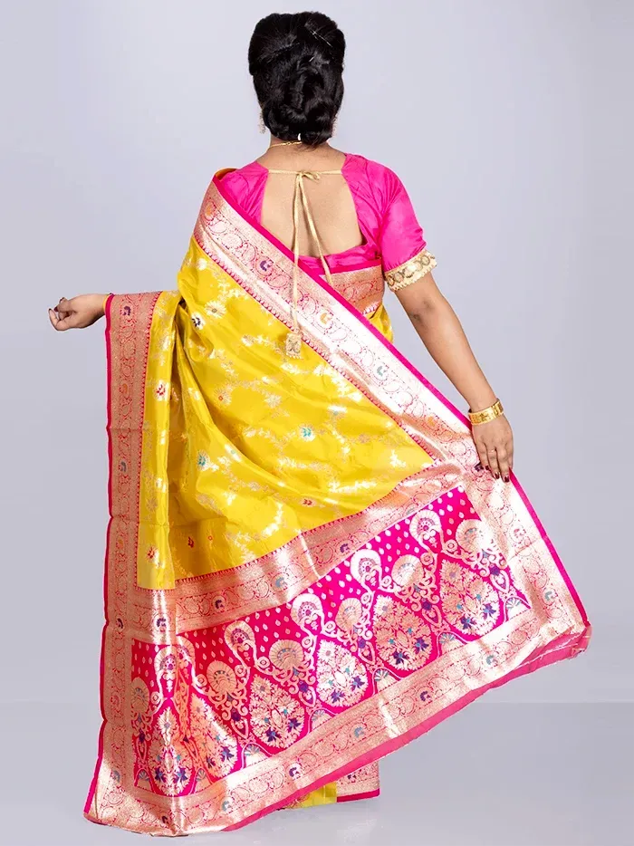 Elegant Allover Mustard Jal Katan Silk Saree - WeaversIndia