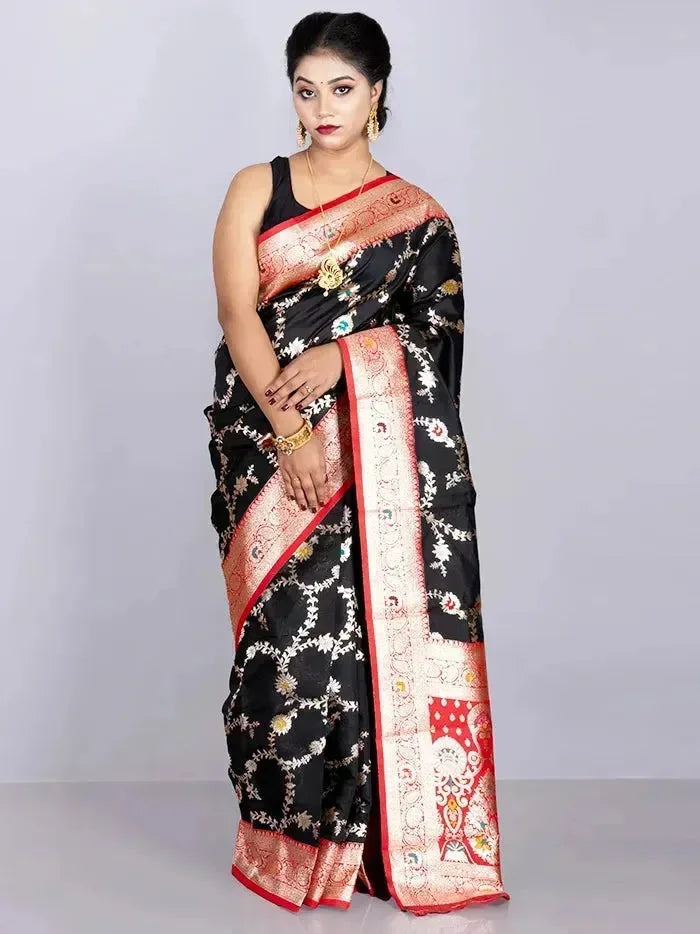 Elegant Allover Black Jal Katan Silk Saree - WeaversIndia