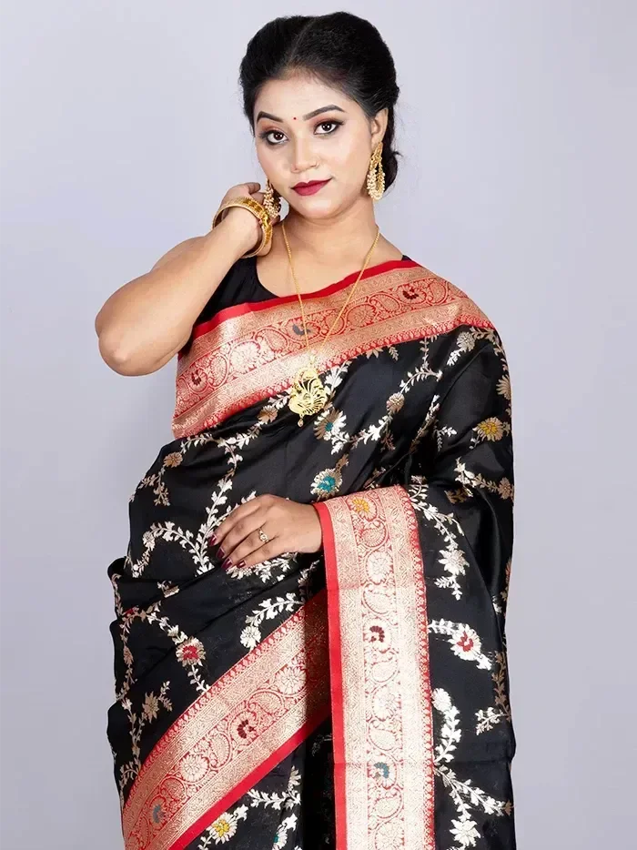 Elegant Allover Black Jal Katan Silk Saree - WeaversIndia