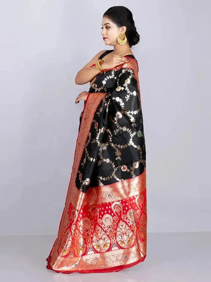 Elegant Allover Black Jal Katan Silk Saree - WeaversIndia