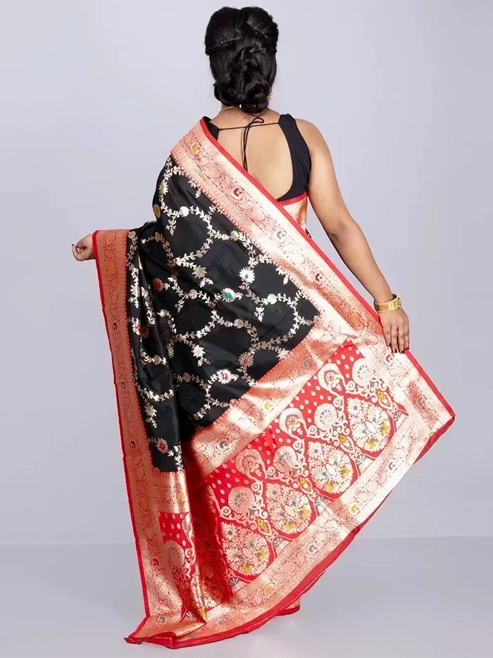 Elegant Allover Black Jal Katan Silk Saree - WeaversIndia
