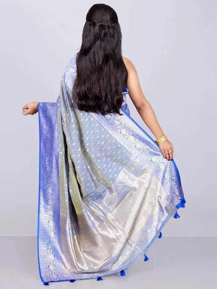 Elegant Allover Blue Green Dual Tone Katan Silk Saree - WeaversIndia