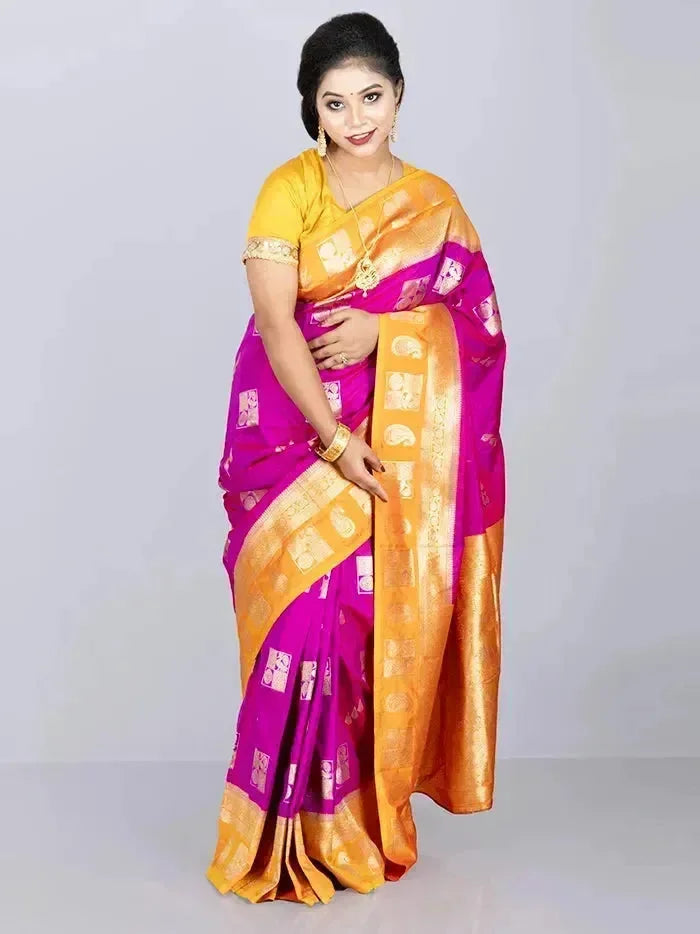 Purple Par Anchal Buti Katan Kanjivaram Silk Saree - WeaversIndia