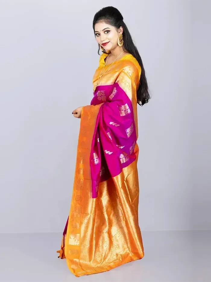 Purple Par Anchal Buti Katan Kanjivaram Silk Saree - WeaversIndia