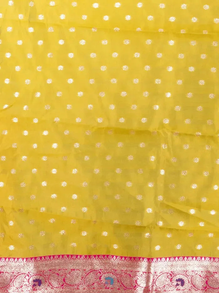 Elegant Allover Mustard Jal Katan Silk Saree - WeaversIndia