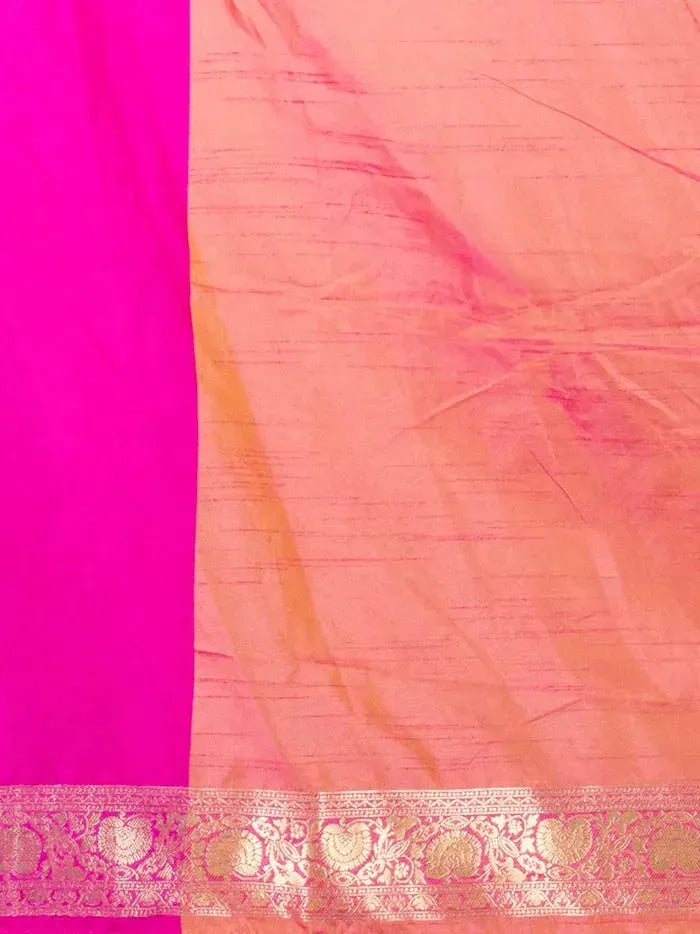 Elegant Allover Pink Orange Dual Tone Katan Silk Saree - WeaversIndia