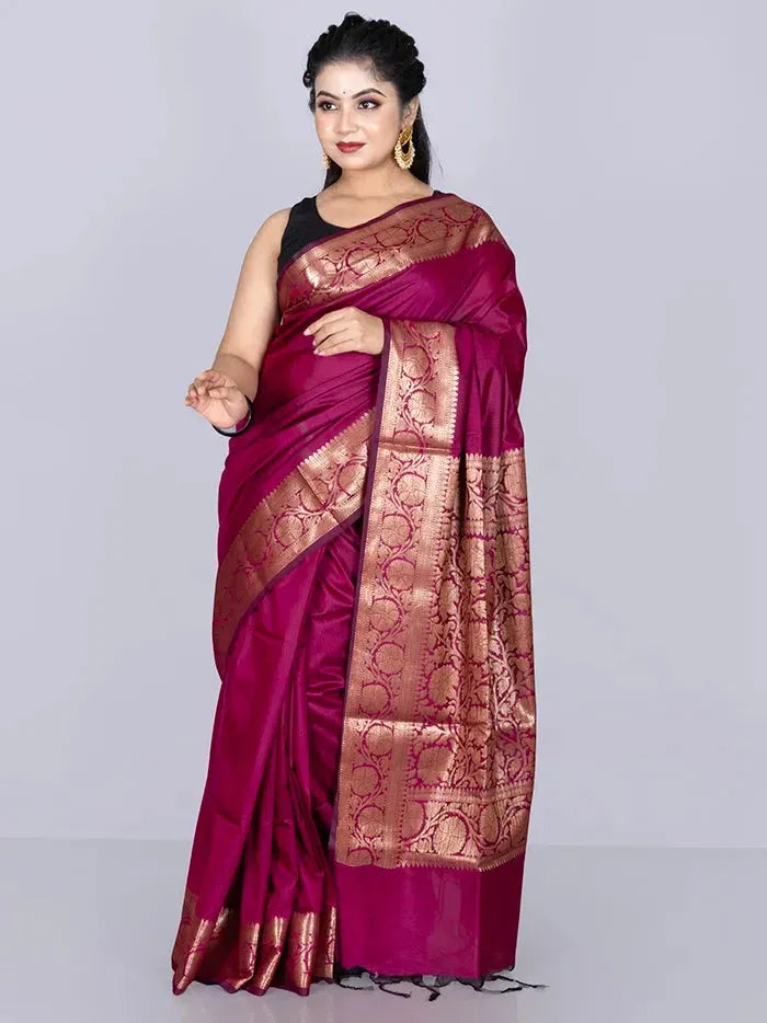 Elegant Par Anchal Magenta Black Katan Silk Saree - WeaversIndia