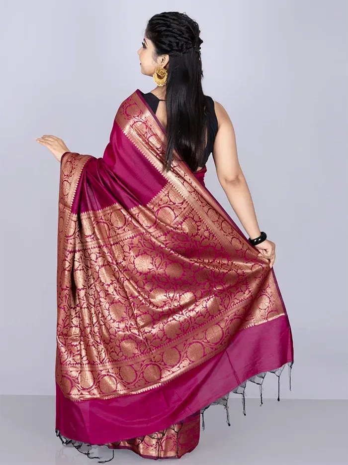 Elegant Par Anchal Magenta Black Katan Silk Saree - WeaversIndia