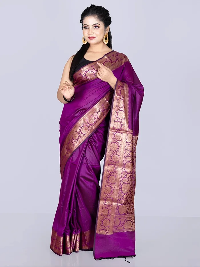 Elegant Par Anchal Purple Katan Silk Saree - WeaversIndia