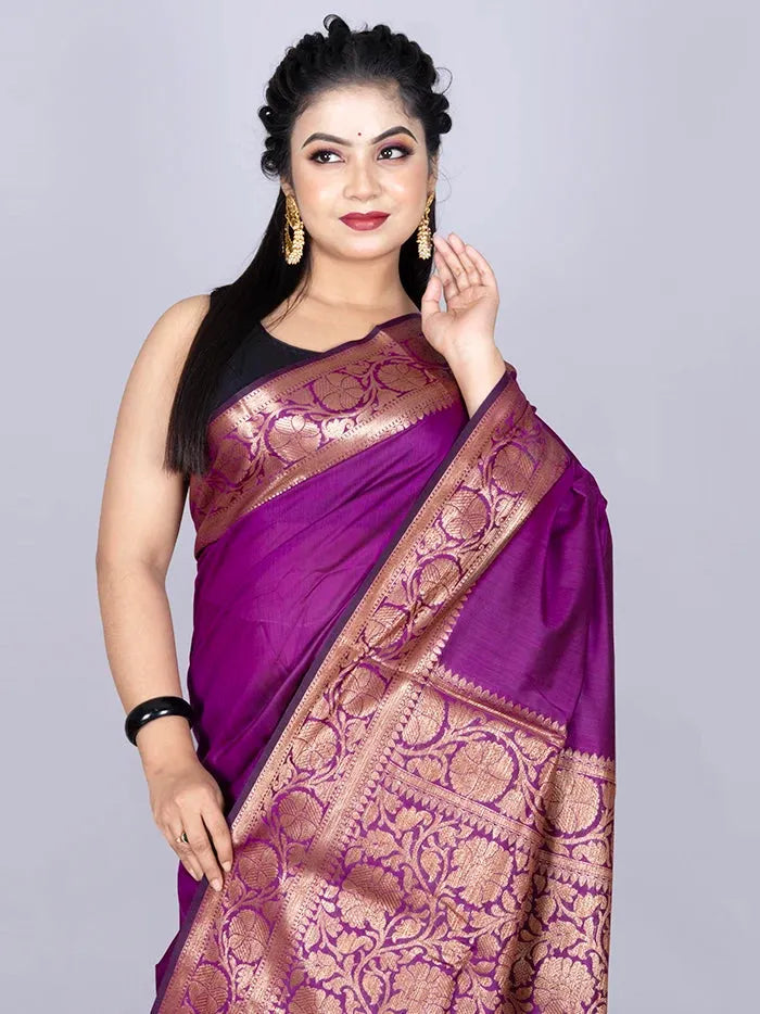 Elegant Par Anchal Purple Katan Silk Saree - WeaversIndia