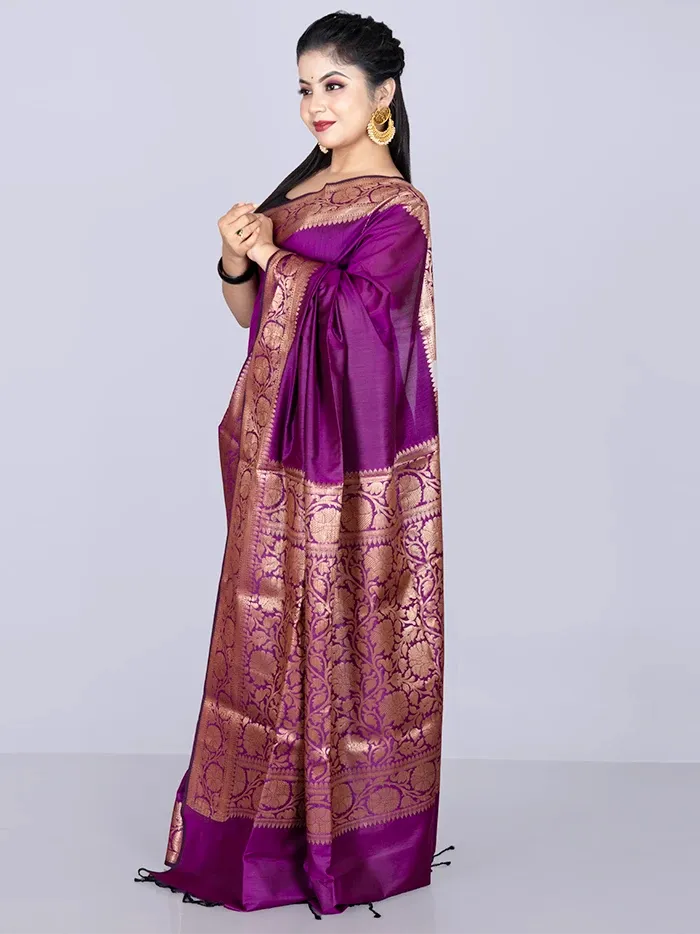 Elegant Par Anchal Purple Katan Silk Saree - WeaversIndia