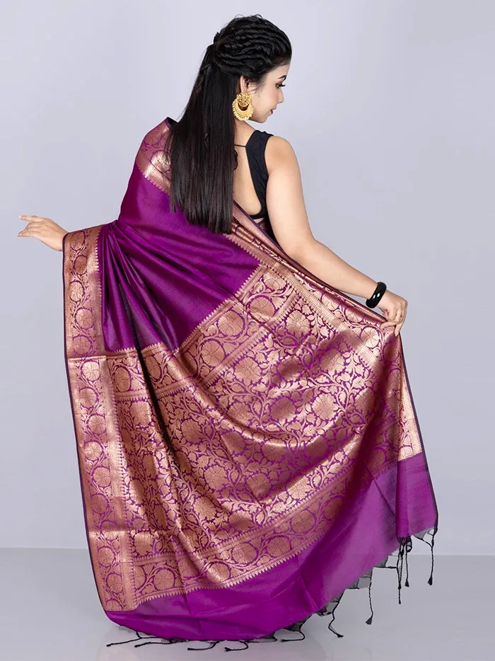 Elegant Par Anchal Purple Katan Silk Saree - WeaversIndia