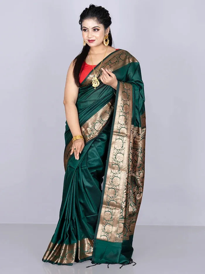 Elegant Par Anchal Green Katan Silk Saree - WeaversIndia