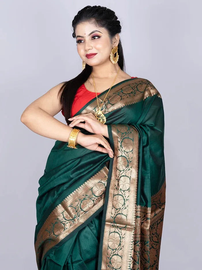 Elegant Par Anchal Green Katan Silk Saree - WeaversIndia