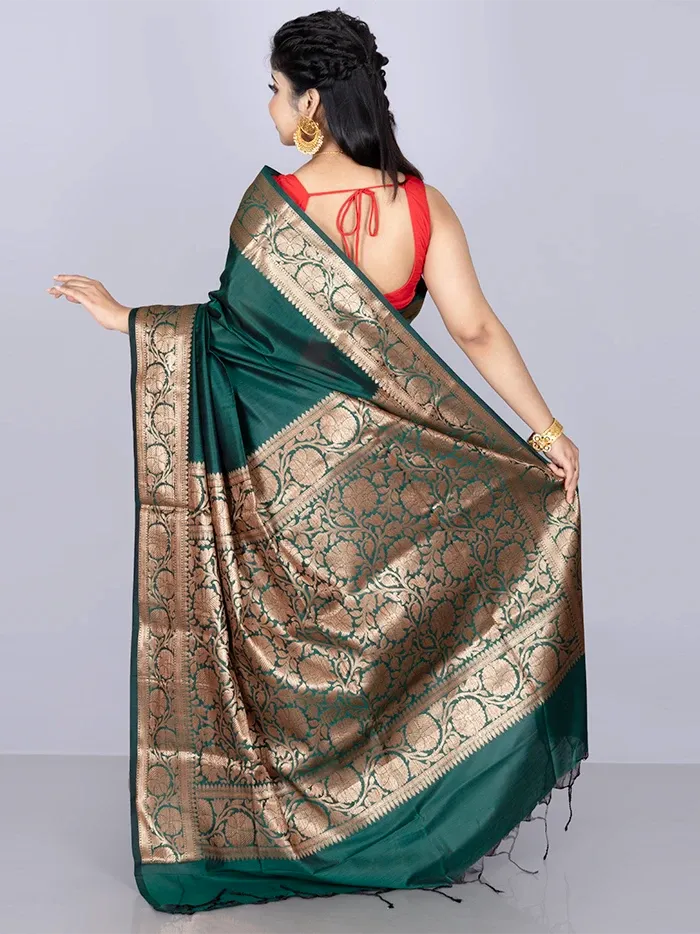 Elegant Par Anchal Green Katan Silk Saree - WeaversIndia