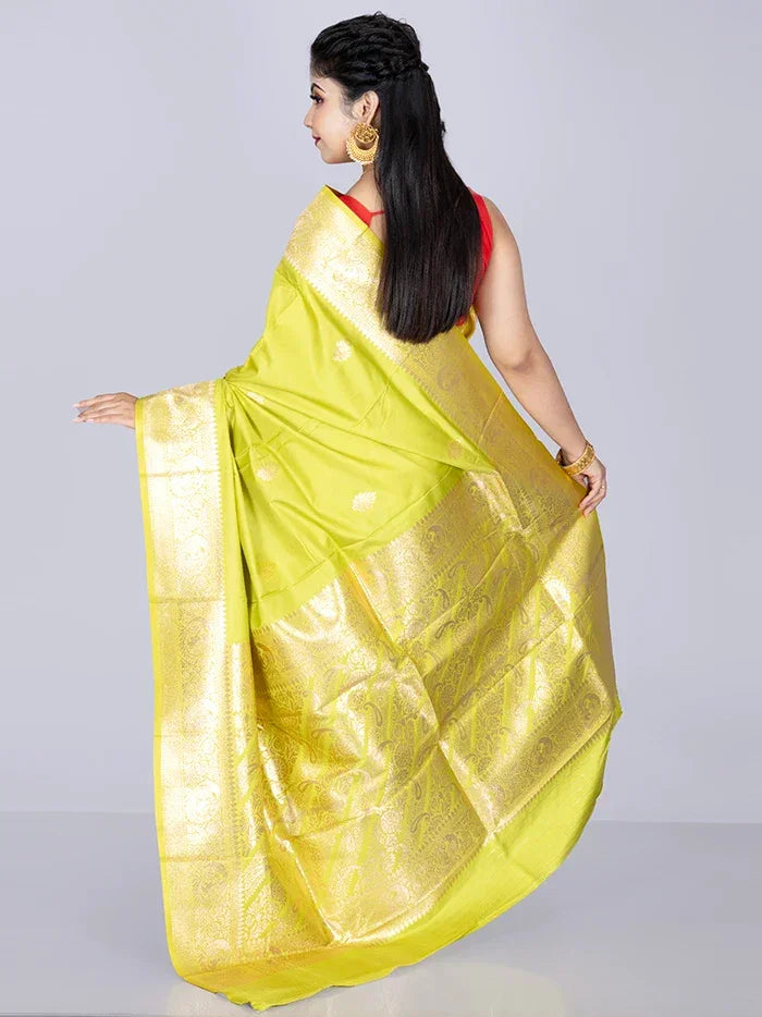 Elegant Par Anchal Buti Lime Katan Silk Saree - WeaversIndia