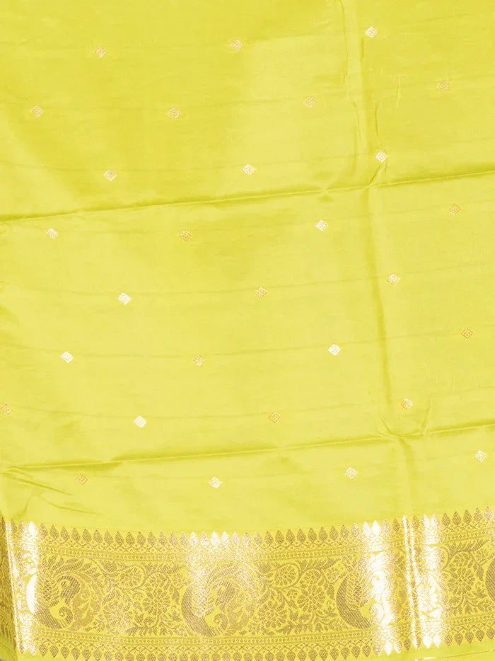 Elegant Par Anchal Buti Lime Katan Silk Saree - WeaversIndia
