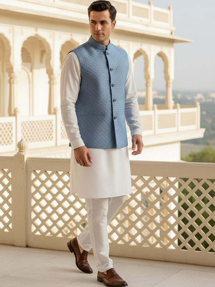 Blue Printed Poly Cotton Modi Jacket