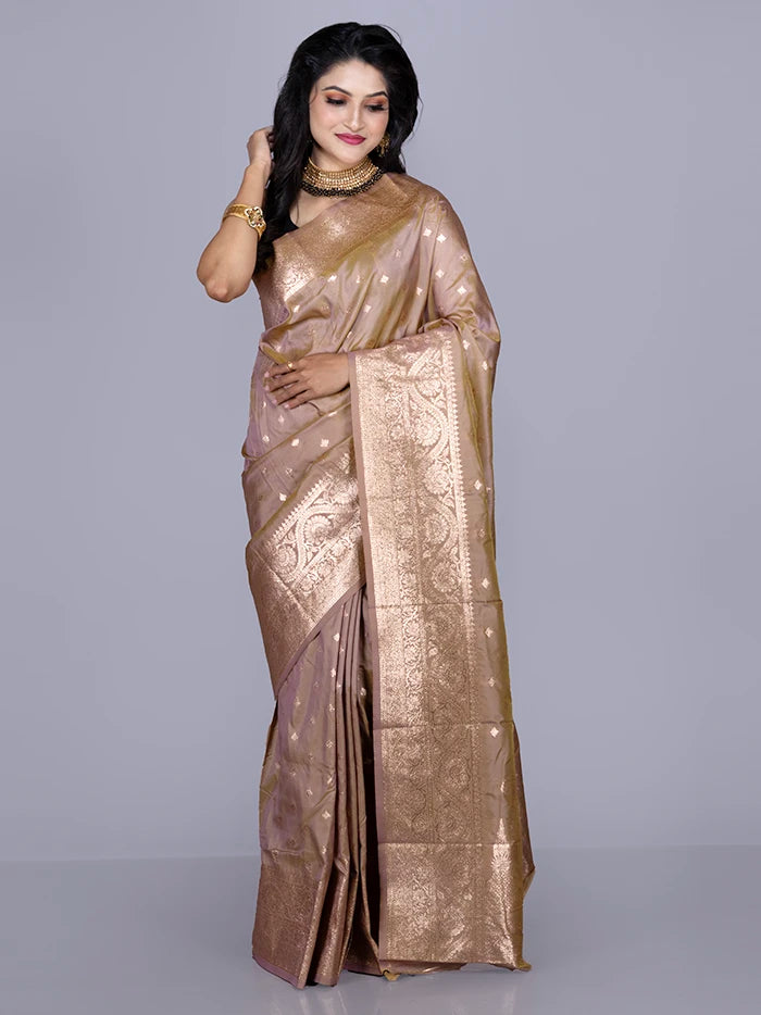 Elegant Allover Goldenrod Dual Tone Katan Silk Saree