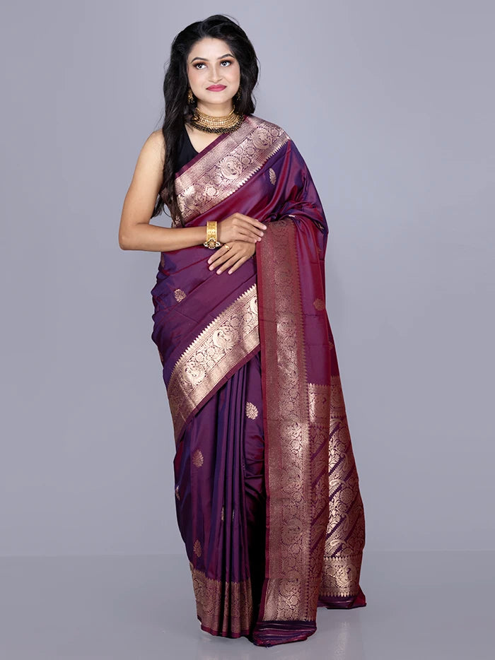 Elegant Maroon Dual Tone Katan Silk Saree