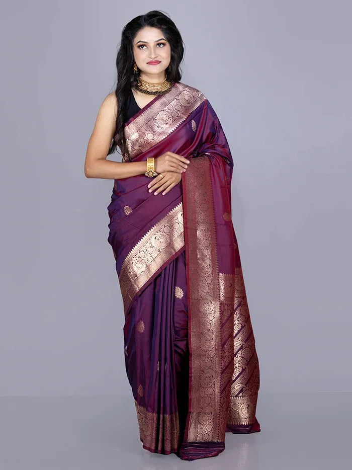 Elegant Maroon Dual Tone Katan Silk Saree - WeaversIndia