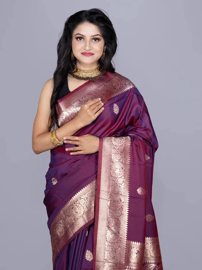 Elegant Maroon Dual Tone Katan Silk Saree - WeaversIndia