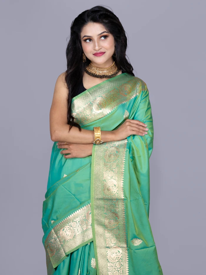 Elegant Green Dual Tone Katan Silk Saree