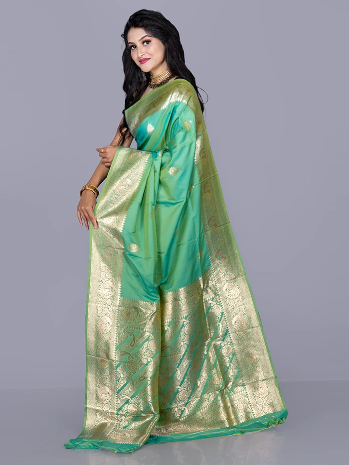 Elegant Green Dual Tone Katan Silk Saree