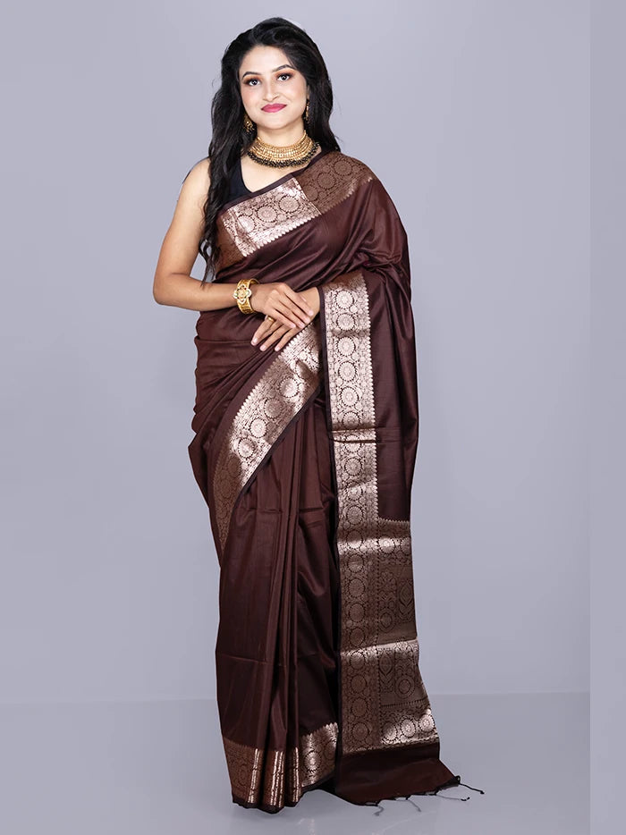 Elegant Seal BrownPar Anchal Katan Silk Saree