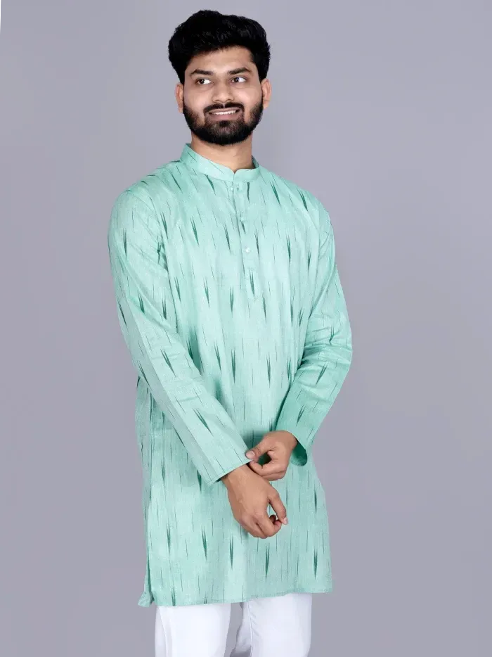 Celadon Ikkat Cotton Men Kurta