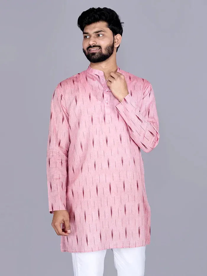 Red Ikkat Cotton Men Kurta