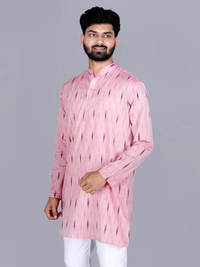 Red Ikkat Cotton Men Kurta - WeaversIndia
