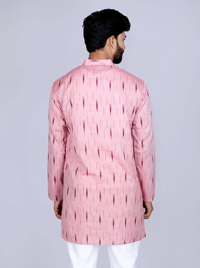 Red Ikkat Cotton Men Kurta - WeaversIndia