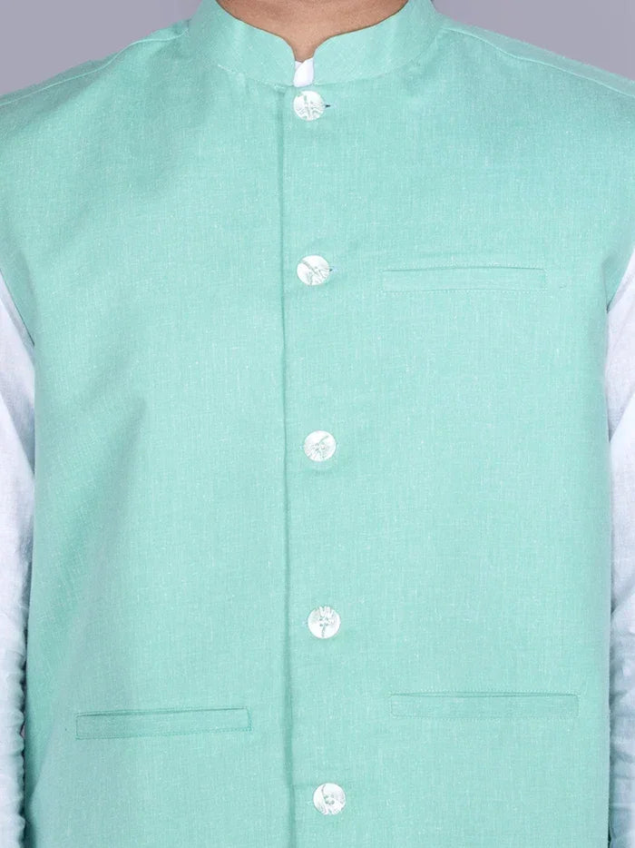 Celadon Solid Poly Cotton Modi Jacket - WeaversIndia