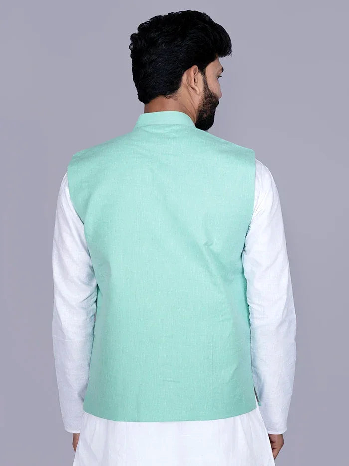 Celadon Solid Poly Cotton Modi Jacket - WeaversIndia
