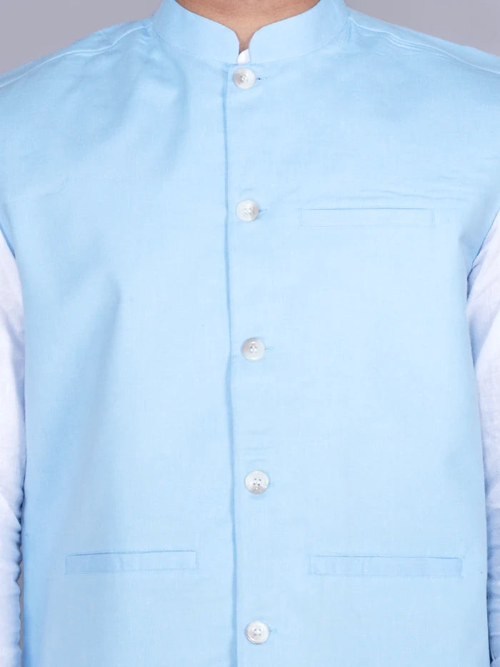 Sky Blue Solid Poly Cotton Modi Jacket