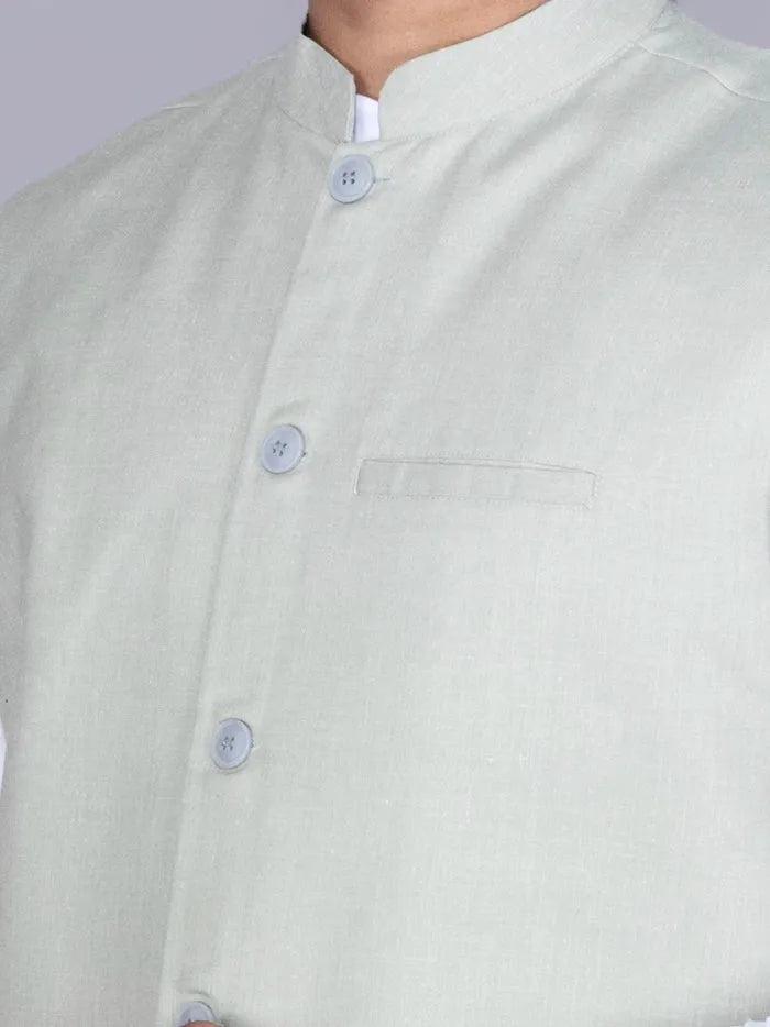 Silver Solid Poly Cotton Modi Jacket - WeaversIndia