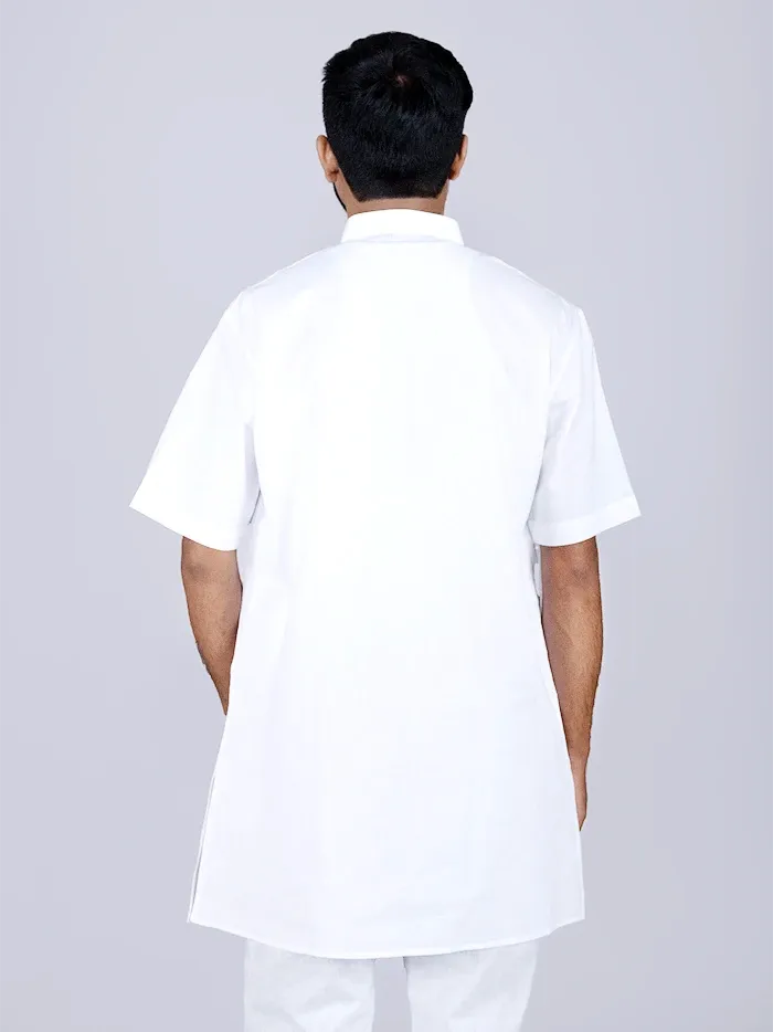 Organic Cotton White Half Sleeves Men Kurta - WeaversIndia